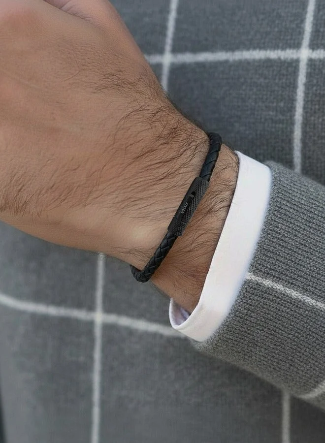 ريبلور سوار فابيو جلدي بإبزيم مزخرف أسود وأسود